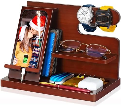 Gifts for Men Him Husband, Stocking Stuffers for Man Him, Christmas Mens Gift, Wood Phone Docking Station, Groomsmen Gift, Anniversary Fathers Day Birthday Gifts for Man Husband Boyfriend – Enhanced Compatibility and Speed