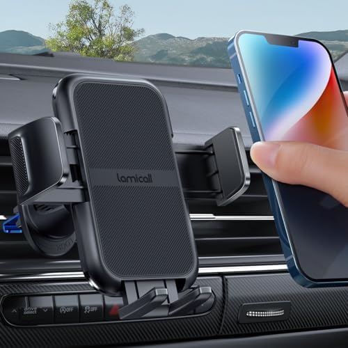 Lamicall 2025 Car Phone Holder with Wider Clamp & Metal Hook – Enhanced Air Vent Mount for Thick Case Compatibility, 360-Degree Rotation, Easy Installation, Dark Grey Finish for Ultimate Hands-Free Navigation and Safety