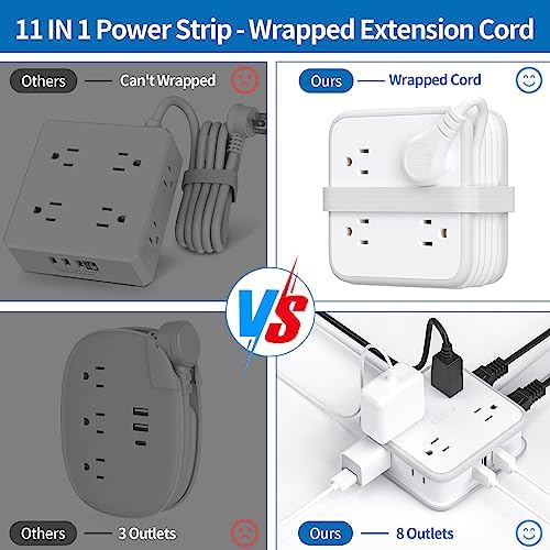 NTONPOWER 8-Outlet Flat Plug Power Strip with 45 W USB-C Fast Charging Port – Compact Multi-Device Extender with 5 ft Cord, Ideal for Home and Travel, Compatible with i Phone, Mac Book Pro, Tablets, and Samsung – Smart Design for Organized Charging Solutions