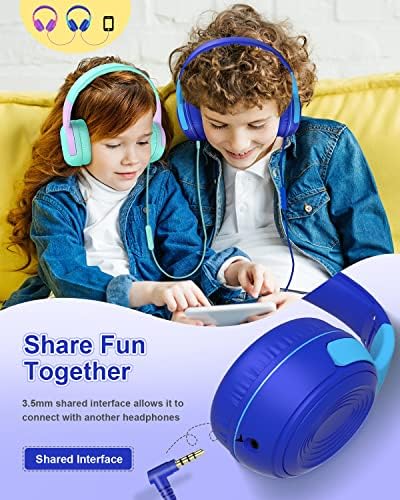 Vibrant Purple/Red ELECDER S8 Wired Kids Headphones with Adjustable Volume Control – Safe Sound Technology (85/94 d B) for Hearing Protection – Comfortable Fit for Growing Children – Perfect for School, Travel, and Play – Built-in Microphone for Effortless Communication – Compatible with Tablets and Smartphones – Durable Design for Everyday Adventures