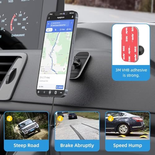 OHLPRO Mag Safe Car Charger Mount for i Phone 16/15/14/13 Pro Max – 15 W Fast Charging Phone Holder with 360° Rotation, Secure Adhesive Base for Tesla and Other Vehicles, Ultimate Magnetic Car Accessory for Safe Driving and Hands-Free Navigation – Perfect Gift for Tech Enthusiasts and Road Warriors