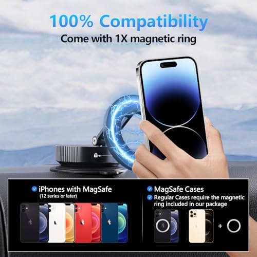 Vacuum Suction Cup Phone Mount, 360° Adjustable Magnetic Phone Holder for Car – [89+lbs Strongest Suction & 2800gf Magnetic] Swivel Lock for Car/Gym/Mirror/Shower – Enhanced Compatibility and Speed