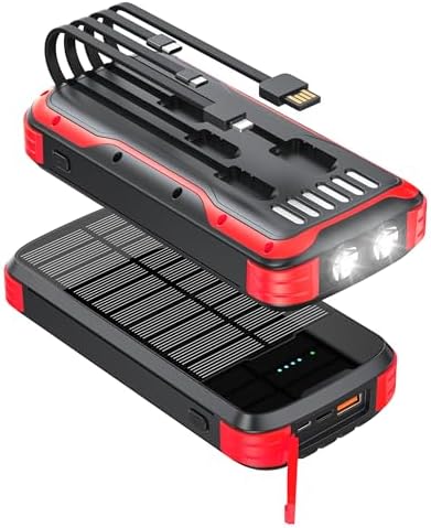 High-Capacity Solar Power Bank 40000 m Ah with Built-in 4 Cables – Ultra-Fast 20 W PD Charging for Phones & Tablets – Durable Waterproof Design with Dual LED Flashlights for Outdoor Adventures – Universal Compatibility & Smart Safety Features