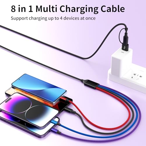 Versatile 4-in-1 Nylon Braided Charging Cable – 2 Pack, 5 FT Length, Fast Charging Universal USB Cable for Lightning, USB-C, and Micro USB Devices, Optimized for High-Speed Connectivity and Enhanced Durability, Ideal for Phones, Tablets, and More