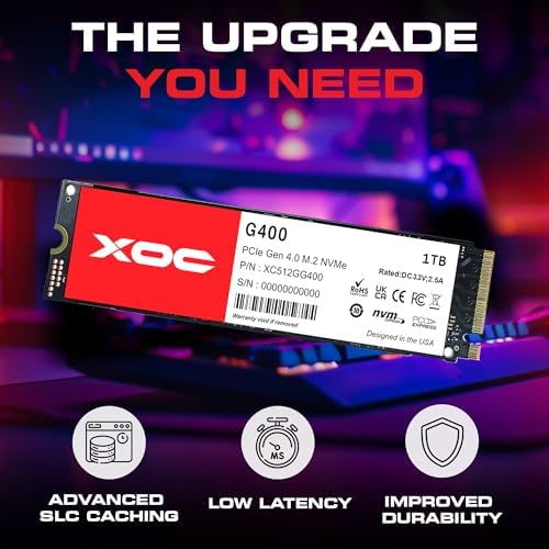 XOC G400 512 GB NVMe Gen4 SSD – Ultra-Fast 5200 MB/s Read Speed for Unmatched Gaming & Content Editing Performance – M.2 PCIe 4.0 Internal Drive with Enhanced Compatibility & Superior Thermal Management