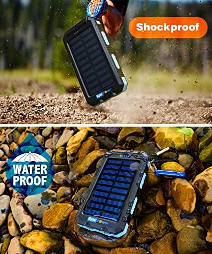 High-Capacity 20000 m Ah Solar Power Bank with Emergency Tools – Waterproof Portable Charger for Camping, Hiking & Outdoor Adventures with Carabiner, Compass, Whistle, and Dual USB Ports for Quick Charging