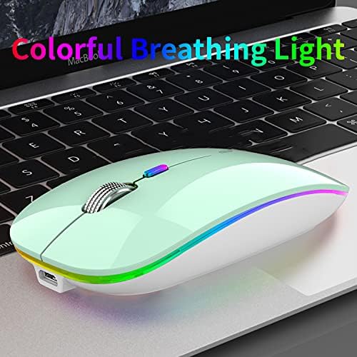 Uiosmuph G12 Slim Rechargeable LED Wireless Silent Mouse – Ultra-Portable USB Optical Computer Accessory with Type C Adapter for Seamless Compatibility and Noise-Free Operation in Blackish Green