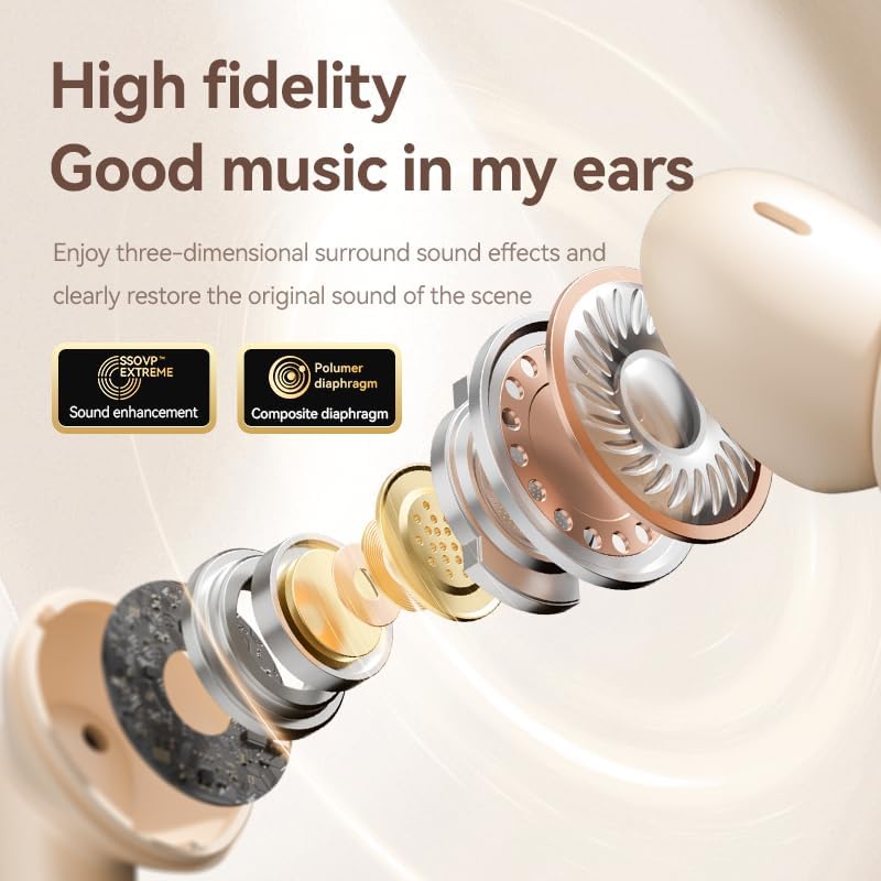 Enhance Your Lifestyle with Beige Bluetooth 5.4 Wireless Earbuds – Experience Superior Noise Cancelling Technology, Immersive Stereo Bass, and IPX7 Waterproof Durability – 30-Hour Playtime with LED Battery Indicator – Ideal for Sports, Gaming, and Professional Use