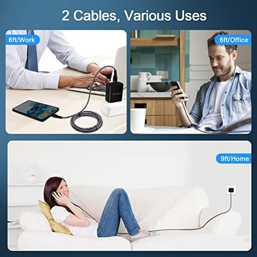 Rapid Charge Android Power Adapter with 6 FT and 9 FT Type C Cables – High-Speed 3 A Fast Charging Compatible with Samsung Galaxy S25, i Phone 16 Pro Max, and More – Compact Design with Built-in Safety Features for Ultimate Portability and Reliability