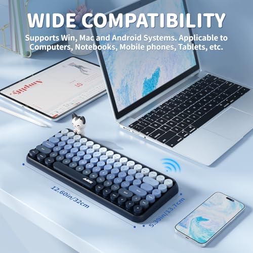 FELICON Retro Mini Wireless Bluetooth Keyboard – Portable 84-Key Typewriter Design for Android, i Pad, Windows & PC – Perfect Companion for Home & Office with Enhanced Compatibility and Rechargeable Battery