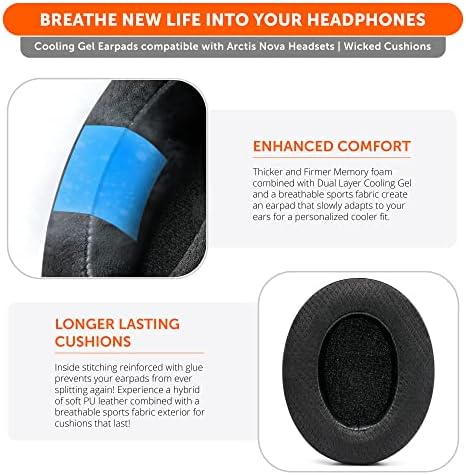 Upgrade Your Arctis Nova Experience with WC Freeze Cooling Gel Earpads – Optimal Comfort and Enhanced Sound Isolation for Pro Wired, Nova 7, 5, 4, 3, 1 Headsets – Designed by Wicked Cushions | Black | Superior Hybrid Fabric Technology for Long Gaming Sessions
