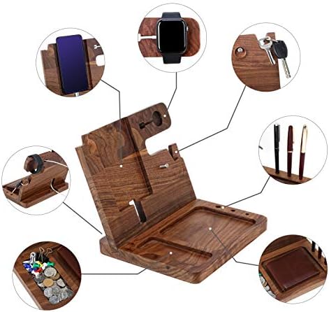 Personalized Wooden Charging Docking Station for Dads – Elegant Nightstand Organizer with Fast-Charging Capability, Multi-Compartment Design for Smartphones, Smartwatches, Keys & Wallets – Ideal Custom Father’s Day Gift or Birthday Surprise, Durable Home Essential