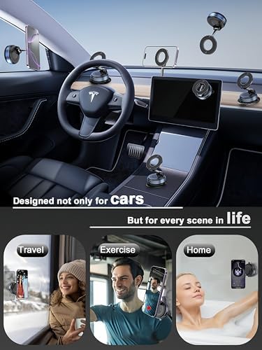 Enhanced 360° Magnetic Phone Holder for Cars & More – Versatile Hands-Free Suction Cup Mount for i Phone 16 Pro Max and Android Devices – Secure Magnetic Grip for Optimal Viewing Anywhere – Perfect for Gym, Shower, and Mirrors – Effortless Installation with Superior Compatibility and Safety