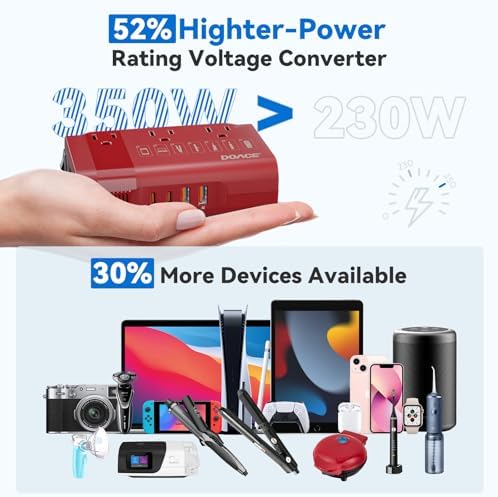 Universal DOACE 350 W Voltage Converter: Seamless 220 V to 110 V Power Transformer with Integrated Travel Plug Adapter – Optimized for Hair Tools, Laptops, and Mobile Devices with Fast Charging and Global Compatibility