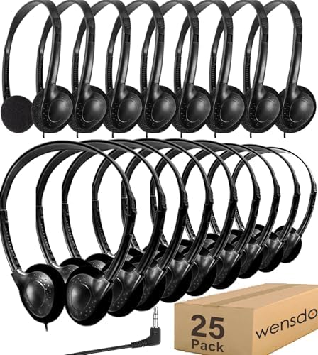 Bulk 25 Pack Kids Wired Headphones – Durable Adjustable Earphones for Classroom Learning, Ideal for Students and Toddlers – Enhanced Compatibility with Tablets and Computers – Comfortable Fit for Extended Use in Group Settings