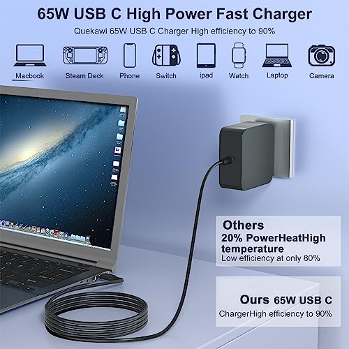 65 W USB-C Power Adapter – Ultra-Fast PD Wall Charger for Mac Book Pro, Dell Latitude & More – Compact Design with Advanced Safety Features for Laptops & Smartphones – Ideal Travel Companion with Tangle-Free Cable and 30-Day Satisfaction Guarantee