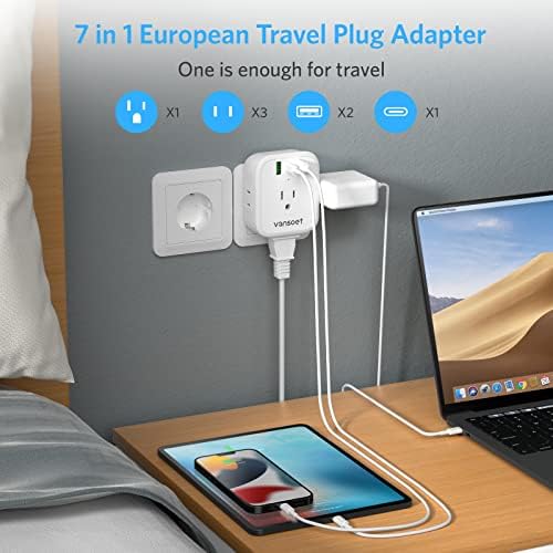 European Travel Charger Adapter Set – All-in-One International Plug Converter with 20 W USB-C Fast Charge, 4 Device Outlets & 3 Quick Charge Ports for Effortless Power in Italy, Spain, France, and Germany – Essential Gear for Global Travelers Seeking Unmatched Compatibility and Speed