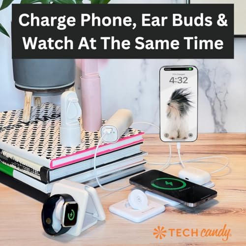 Tech Candy Three Way Charging Valet – Wireless Charging Pad for 3 Devices, Compact & Foldable 20 W Fast Qi Charger for Phones, Earbuds & Smartwatches – Travel-Friendly Multi-Device Power Hub with Universal Compatibility & Sleek Design