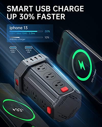 SMALLRT Power Tower Surge Protector – 10 Ft Extension Cord with 12 AC Outlets & 4 USB Ports (1 USB-C) – Ultimate Charging Station for Home & Office – Enhanced Device Compatibility & Safety