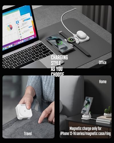 Portable 3-in-1 Wireless Charging Station for Samsung Devices – Foldable and Fast-Charging Travel Stand for Galaxy S24 Ultra, S23, S22, Note 20, Z Fold/Flip 6/5, Galaxy Watch Ultra 7/6/5 & Galaxy Buds – Sleek Gray Design for Maximum Compatibility and Efficiency