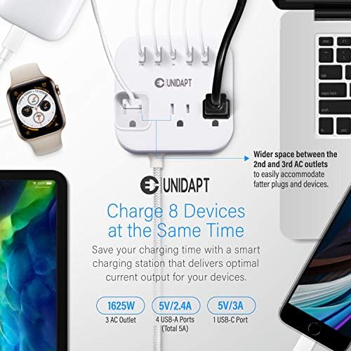 Universal Travel Power Strip with European Plug Adapter – Unidapt US to UK Adapter for EU/UK/US with 4 USB Ports Including USB-C, 3 AC Outlets, Wall Mountable Design, 5 ft Extension Cord for Home, Cruise, and Travel (Black) – Enhanced Device Compatibility and Fast Charging Solutions