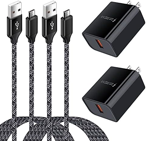 Ultra-Fast 18 W QC3.0 Wall Charger for Android Devices – Rapid Charging Adapter with 6 FT Micro USB Cable, Ideal for Samsung Galaxy, Fire Tablets, PS4, Xbox, and More – Dual Pack for Maximum Efficiency and Compatibility – Lightweight Travel Companion for Everyday Use