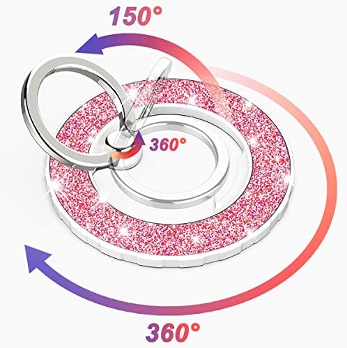 Glittering Magnetic Phone Ring Holder for Mag Safe – Ultra-Strong 2000 g Grip Compatible with i Phone 15, 14, 13, 12 Pro Max, Pro, Plus, Mini – Wireless Charging Friendly with 360° Rotation and 150° Adjustable Kickstand – Stylish Teal Design for Enhanced Functionality and Aesthetic Appeal