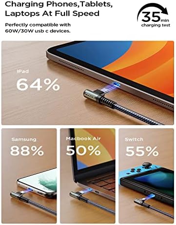 AINOPE 6.6 FT USB C Right Angle Charging Cable with USB to USB C Adapter – 60 W Fast Charging for i Phone 16, 15 Pro, i Pad & Samsung Devices – Enhanced Compatibility & Convenient Access for Gaming and Multitasking