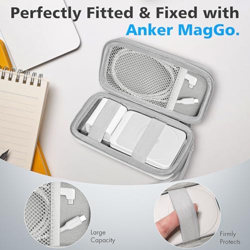 Portable 3-in-1 Charging Case for Anker Mag Go – Qi2 Certified 15 W Mag Safe Wireless Charger with Foldable Magnetic Stand for Apple Devices, Includes Storage for USB-C Cable and Apple Watch – Sleek White Travel Accessory for Ultimate Convenience and Efficiency