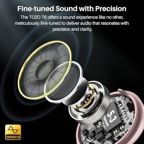 TOZO T6 Bluetooth 5.3 Wireless Earbuds – Immersive Stereo Sound, 50-Hour Playtime, IPX8 Waterproof Design, Customizable EQ via App, Ergonomic Fit – Ideal for Active Lifestyles and Seamless Connectivity