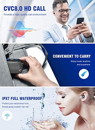 Ultimate Bluetooth Earbuds with 200 Hours Playback – IPX7 Waterproof, Noise-Canceling Design with LED Battery Display – Ergonomic In-Ear Wireless Headphones for Clear Calls & Enhanced Audio, Compatible with Smartphones, Smart TVs, Laptops, Android & i OS Devices