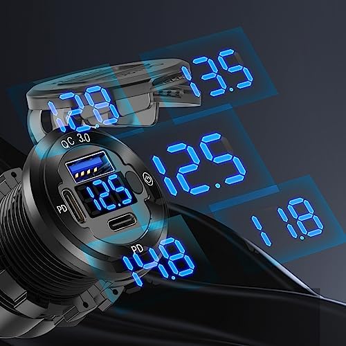12 V USB Car Charger with 3 Ports – Waterproof Marine Fast Charging Socket for Boats, RVs, Golf Carts, Motorcycles & Trucks – Durable Aluminum Design with Integrated Voltmeter & Switch for Enhanced Safety and Convenience