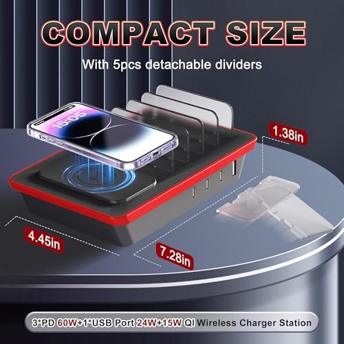 Ultimate 100 W Multi-Device Charging Station: Fast 20 W PD USB-C Ports, 15 W QI Wireless Pad, and Versatile USB 5 V/4.8 A Port – Sleek Design for i Phone, i Pad, Tablets and More – Effortless Power Management for Home and Office