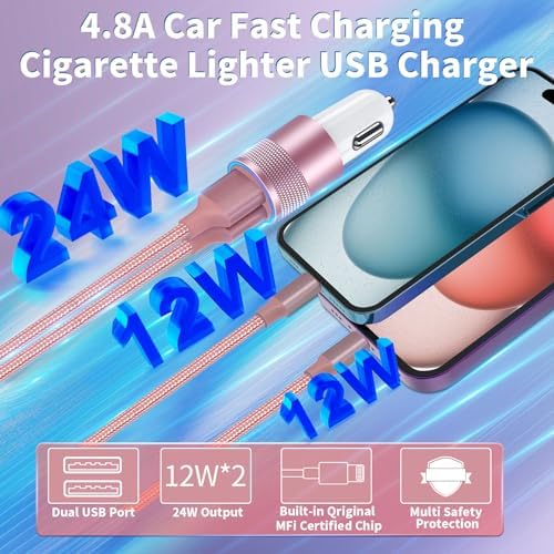 Braveridge 66 W Dual Port USB-C Car Charger for i Phone 16 – MFi Certified Fast Charging with Type-C Braided Cable – Enhanced Compatibility for i Phone 16/16 Pro Max/15/15 Pro/i Pad – Ideal for Road Trips and On-the-Go Power Solutions