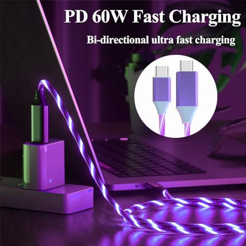 Revolutionize Your Power Connection: 6.6 FT LED USB C to USB C Cable – 60 W/3 A Fast Charger for i Phone 15, Mac Book Air, i Pad Pro, Pixel & Samsung Galaxy S23/S24 – Durable, Stylish, and User-Friendly Charging Solution for Tech-Savvy Professionals and On-the-Go Users
