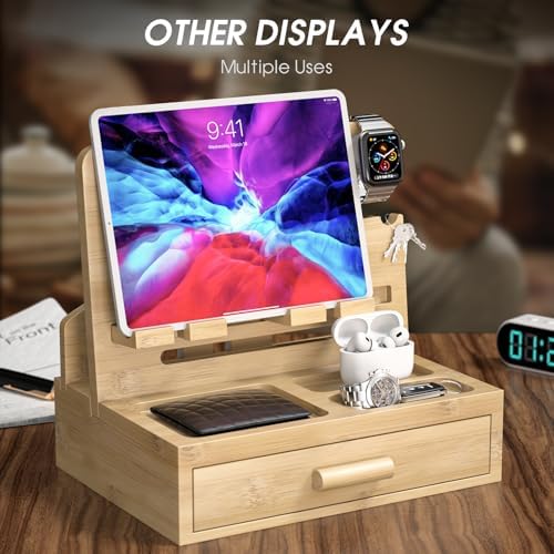 melafa365 Nightstand Organizer for Men,Phone Docking Station with Cable Management,Night Stand with Drawer,Bedside Organizer for Watches,Keys,Wallets,Gifts for Men(Wood) – Enhanced Compatibility and Speed