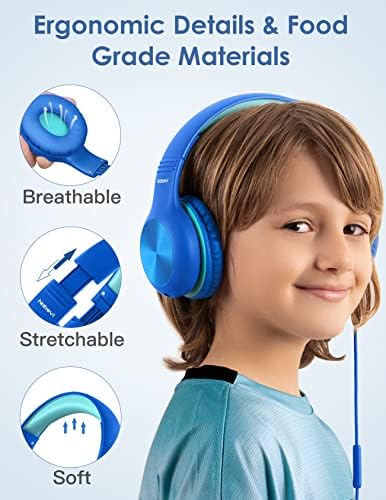 Premium Kids Over-Ear Headphones with Built-In Microphone – Safe Volume Control, Lightweight Dark Green Design for Online Learning & Travel, HD Sound Quality, Collaborative Audio Sharing Feature for Enhanced Learning Experiences