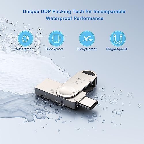 JUANWE 128 GB Dual USB C Flash Drive – High-Speed USB 3.0 OTG Waterproof Thumb Drive with Keyring Hole for Easy Portability – Versatile Mini Storage Solution for PC, Smartphone, Tablet, and Mac Users