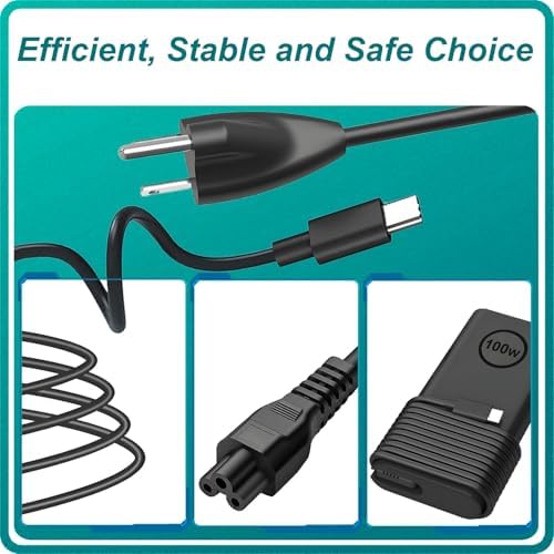 High-Efficiency 100 W USB-C Charger for Dell Laptops: Ultra-Slim AC Adapter Compatible with Precision 5680, Latitude 5340, Inspiron 16 Plus, and XPS Models – Fast Charging with Multi-Voltage Support and Universal Compatibility for Reliable Power Supply
