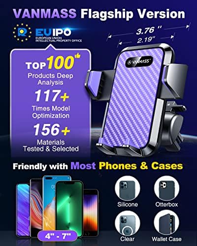 VANMASS 2024 Enhanced Universal Phone Holder – Super Suction Cup Mount for Car Dashboard, Window & Vent – Securely Fits i Phone 15 Pro Max, 14, 13 & More – Hands-Free Vehicle Cradle with 360-Degree Rotation – Sleek Blue Design for Ultimate Convenience and Safety