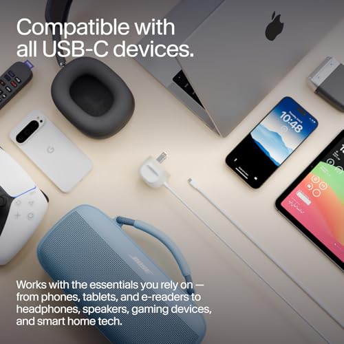 Twelve South Power Cord 30 W USB-C Fast Charger with 4 ft Tangle-Free Cable and Compact Wall Adapter – Universal Compatibility for i Phone, i Pad, Samsung, Mac Book Air & More – Sleek Slate Design for Home & Travel Efficiency