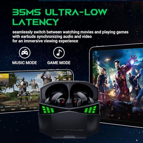Elevate Your Gaming Experience with Black Shark Wireless Gaming Earbuds – Hi-Fi Stereo Sound, IPX5 Waterproof Design, Noise-Cancelling Microphone, and Quick Charging Case for Ultimate Convenience and Performance on i Phone & Android Devices