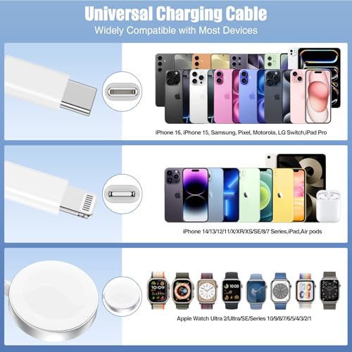 3 in 1 2025 Upgraded Apple Watch Charger,USB C Charger for iPhone 16 15 14 /iWatch/Samsung/AirPods 4 Multiple Devices Fast Charging Cable Travel Essentials Cords for iWatch Ultra/SE/10/9/8/7/6/3-Pink – Enhanced Compatibility and Speed