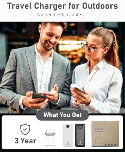 Ultimate Dual 10,000 m Ah Fast Charging Power Bank with Integrated Cables – Versatile Portable Charger for i Phone, Android, and More – 22.5 W High-Speed Charging with 4 Outputs, Airline-Approved Safety Features, Perfect Travel Companion for All Your Devices