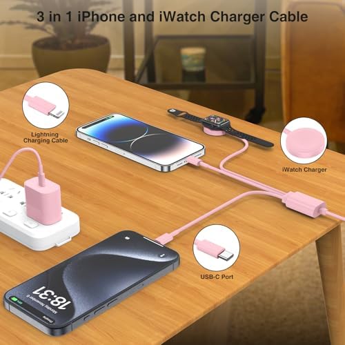 Ultimate 3-in-1 Magnetic Charger for Apple Watch – Fast USB-C Charging Cable for i Phone & i Pad Compatibility – 6 FT Versatile Length for All Apple Watch Series – Durable Design for Effortless Home and Travel Charging