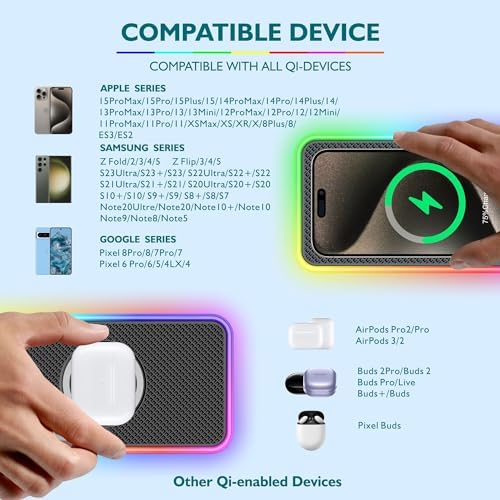 Elevate Your Driving Experience with the LANSEMKU 15 W RGB Wireless Car Charger Pad – Fast and Stylish Charging for i Phone and Samsung Devices, Non-Slip Design with 100 CM USB Cable for Ultimate Convenience and Compatibility