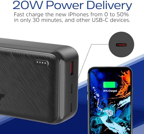 Energizer 20000 m Ah Fast Charging Portable Power Bank with 22.5 W PD3.0 – Versatile USB-C Battery Pack for i Phone 16/15/14/13/12, Samsung S23/S22, and Android Devices – Travel-Ready Design for Reliable On-the-Go Charging