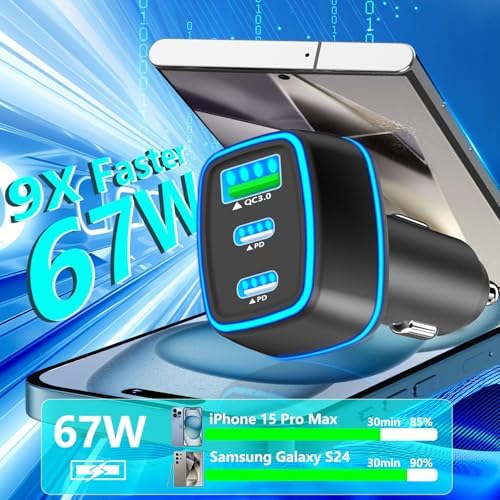KYOHAYA 90 W Car Charger Bundle – 4-Port USB-C & USB-A Fast Charging Adapter for i Phone 16/15/14/13/12/11 Pro, Galaxy S25/S24, Google Pixel – High-Speed Dual Charging Solution for Road Trips and Daily Commutes – Durable, Compact Design for Enhanced Compatibility and Performance