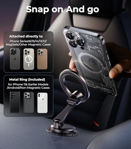 Revolutionary Qi2 Mag Safe Car Mount for i Phone 16 Pro Max – 2-in-1 Dashboard & Air Vent Holder with Strong Adhesive, Heat-Resistant Design, 360° Rotational Capability & Magnetic Convenience for Enhanced Driving Safety and Seamless Access to Navigation & Music