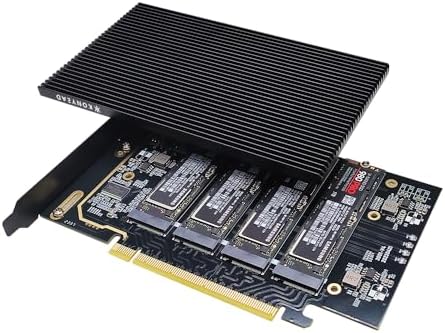 Unlock Ultimate Performance with the PCIe 4.0 x16 to M.2 NVMe x4 SSD Expansion Card – Supports Four 2280 SSDs for Blazing 256 Gbps Speeds, Premium Heatsink for Optimal Cooling, Driver-Free Setup & Bifurcation Compatibility for Seamless Integration – Perfect for Gamers & Content Creators Seeking Unmatched Storage Solutions